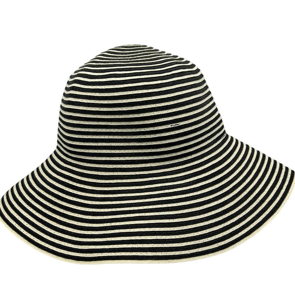 Zara Womens Striped Wide-Brim Sun Hat Size M Black & White